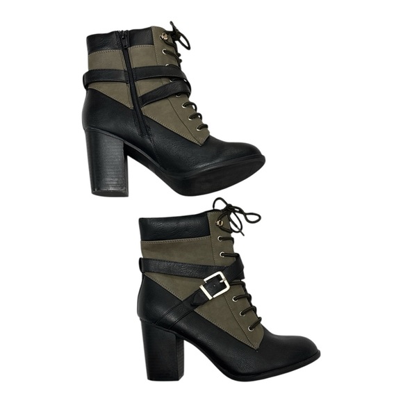 Apt. 9 Green and Black Ankle Boots with Chunky Heels and Lace-Up Design - Picture 2 of 5